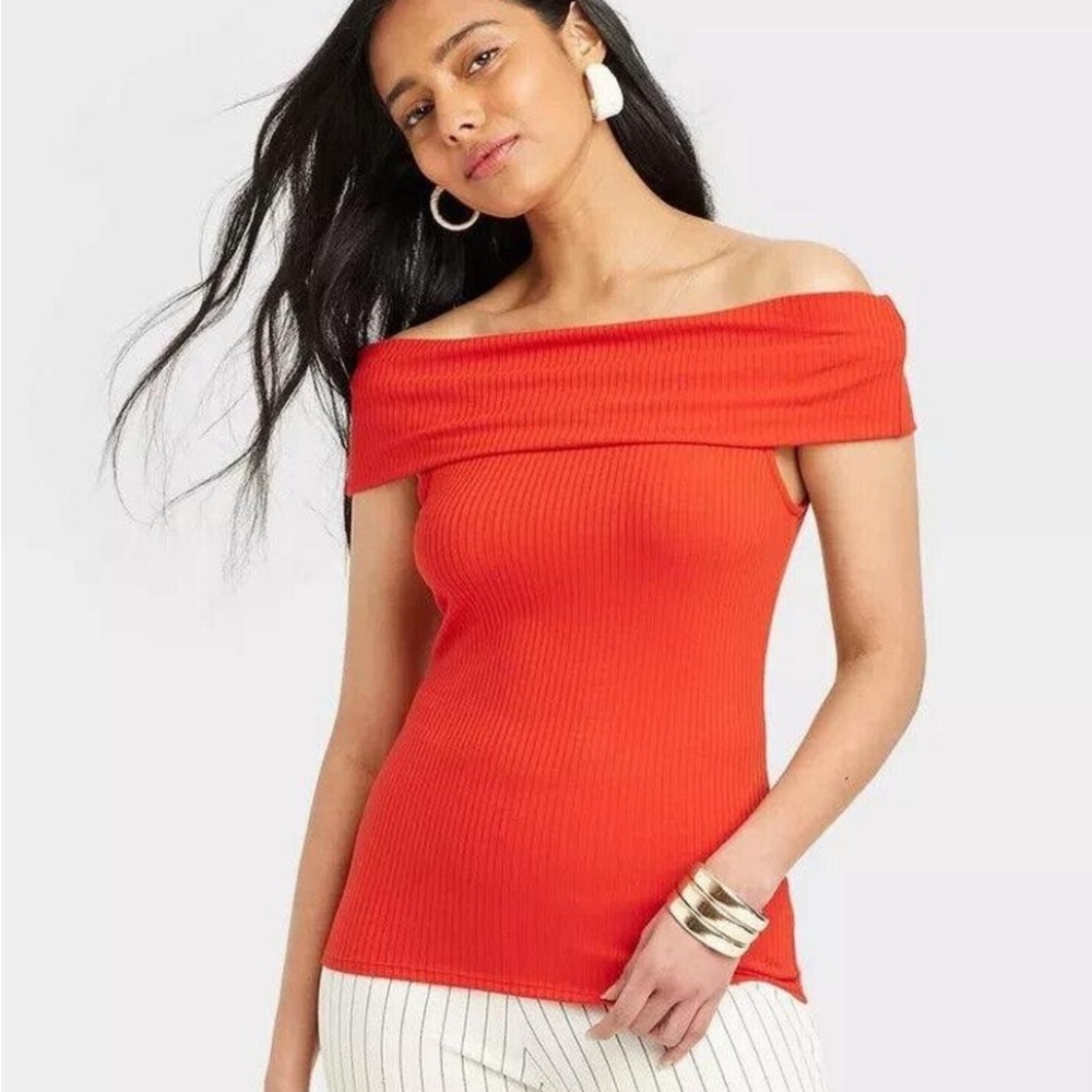 A New Day Red -Orange Off-the-Shoulder Shirt